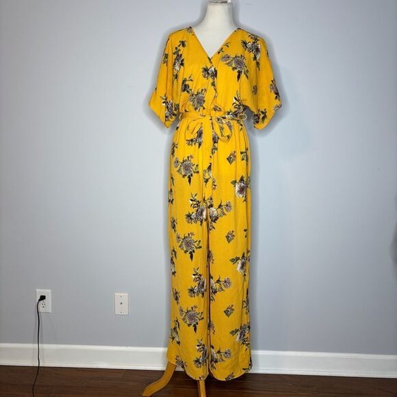 rue21- Yellow Floral Jumpsuit with Waist belt - Picture 2 of 4